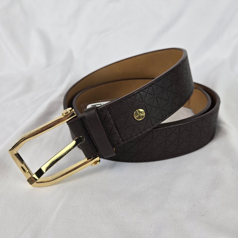 Reaction Kenneth Cole Size Large Brown Faux Leather Belt Geometric Embossed